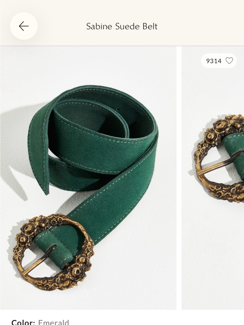 Free People Emerald Green Suede Belt with Ornate Antique-Gold Buckle